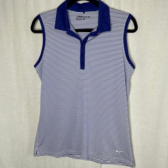 Nike Golf Blue White Stripe‎ Sleeveless Polo Large - Picture 3 of 10